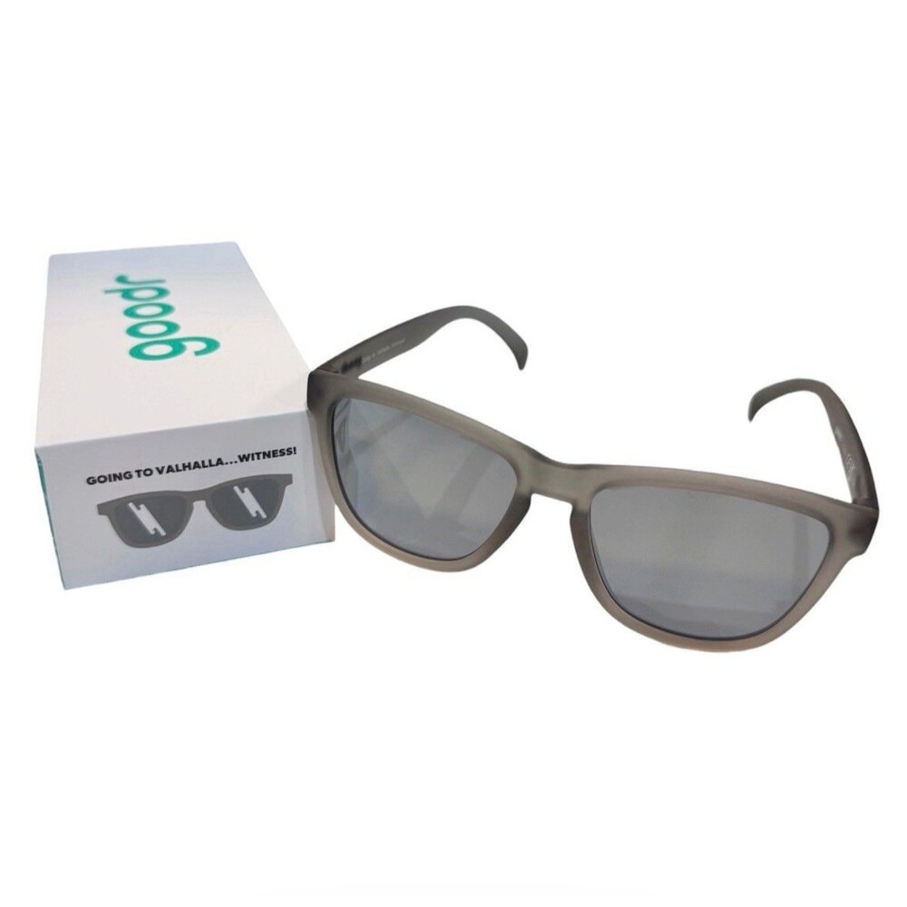 Goodr BFG Polarized Sunglasses “Going to Valhalla… Witness!” Gray w/Box & Bag
